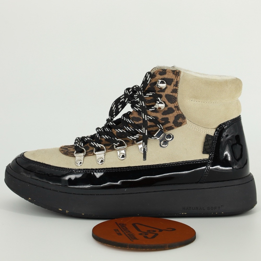 WODEN Iris Boots Women Size 7.5 Suede Patent Leopard‎ Print Cozy Gorpcore Hiking